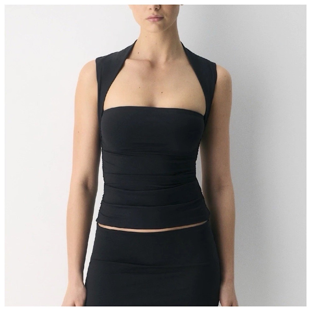 Aritzia Contour Flourish Top Women Sz XL Black Cowl Neck Ruched Sleeveless